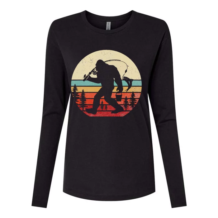 Bigfoot Fishing Funny Retro Sasquatch Dad Womens Cotton Relaxed Long Sleeve T-Shirt