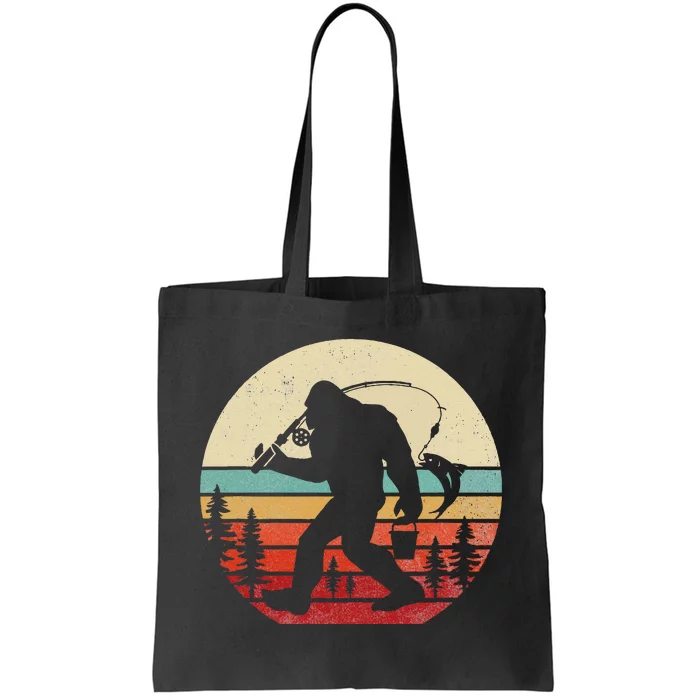 Bigfoot Fishing Funny Retro Sasquatch Dad Tote Bag