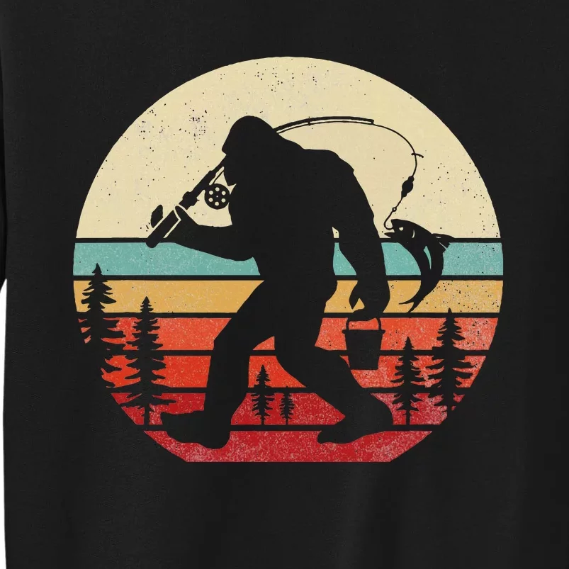 Bigfoot Fishing Funny Retro Sasquatch Dad Tall Sweatshirt