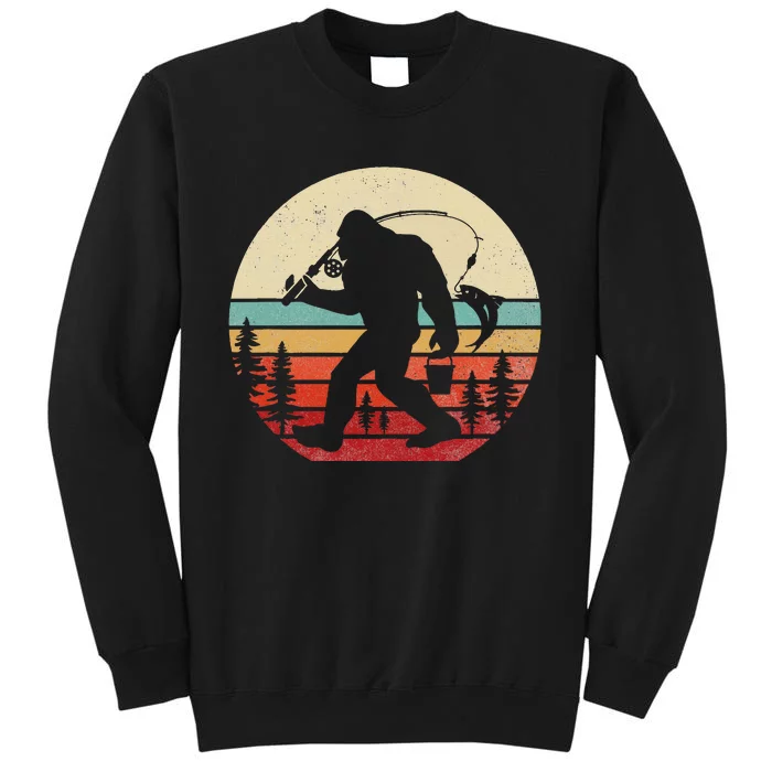 Bigfoot Fishing Funny Retro Sasquatch Dad Tall Sweatshirt