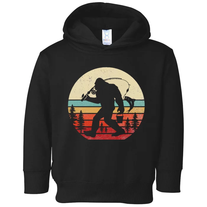 Bigfoot Fishing Funny Retro Sasquatch Dad Toddler Hoodie