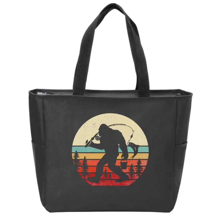 Bigfoot Fishing Funny Retro Sasquatch Dad Zip Tote Bag