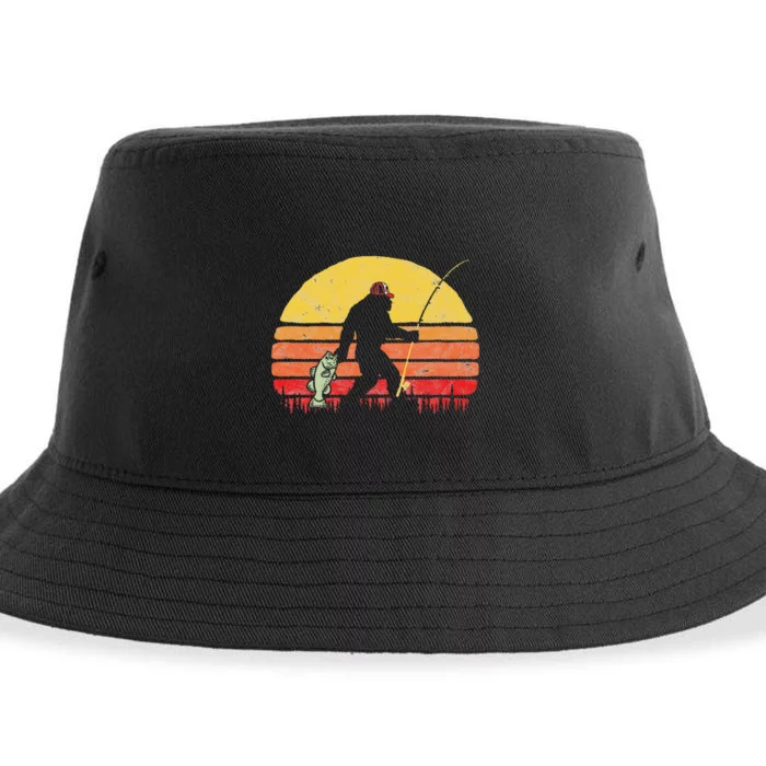 Bass Fishing Funny Bigfoot In Trucker Hat Retro Graphic Sustainable Bucket Hat