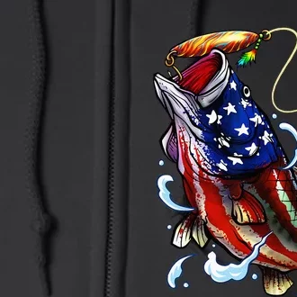 Bass Fishing Fish American Flag Dad Father Fourth Of July Full Zip Hoodie