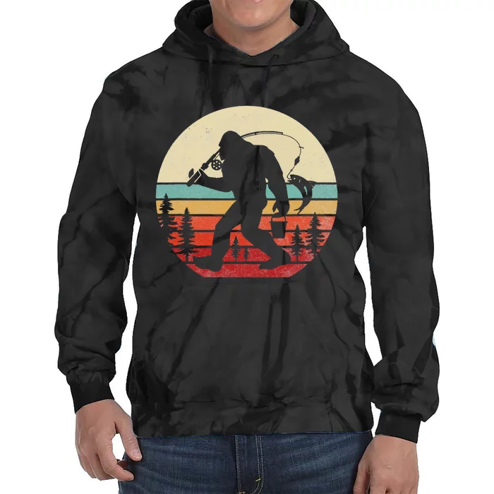 Bigfoot Fishing Funny Retro Sasquatch Dad Men Tie Dye Hoodie