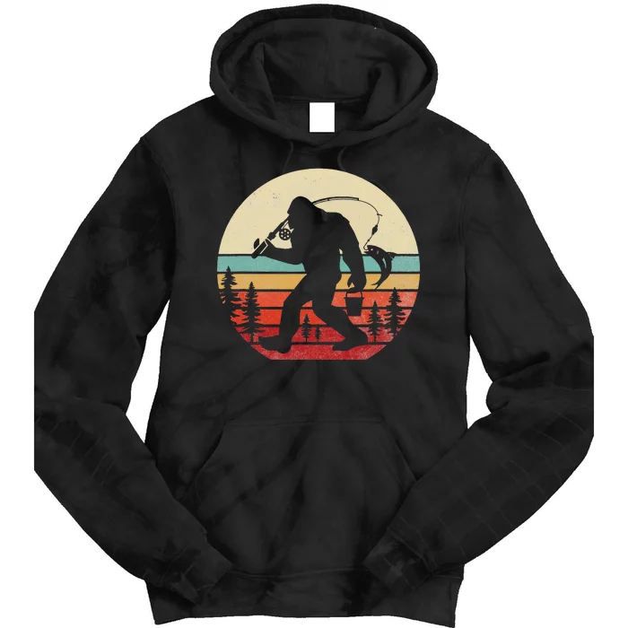 Bigfoot Fishing Funny Retro Sasquatch Dad Men Tie Dye Hoodie