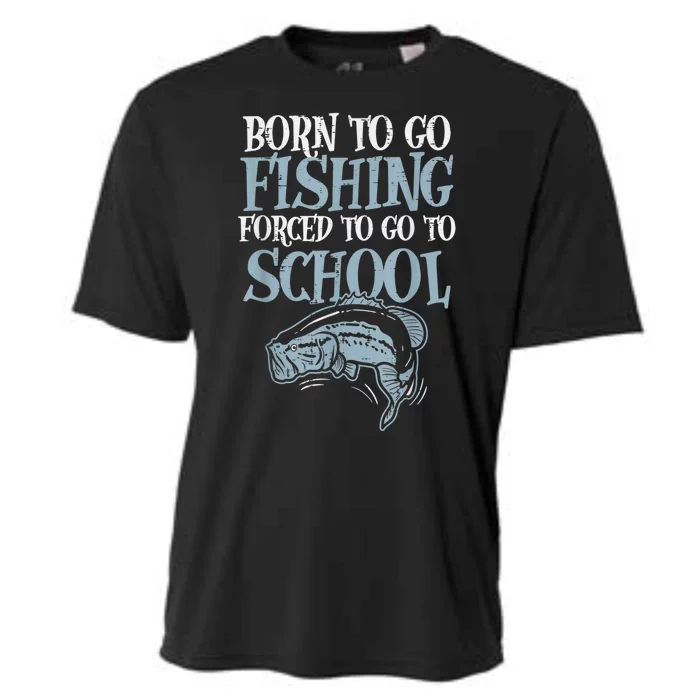 Born Fishing Forced To School Funny Bass Fish Fisherman Boy.s Cooling Performance Crew T-Shirt