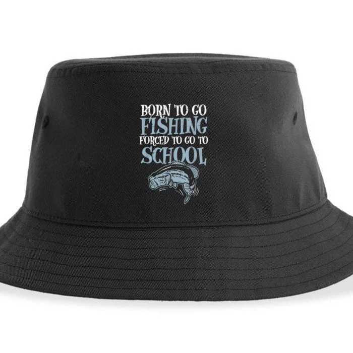 Born Fishing Forced To School Funny Bass Fish Fisherman Boy.s Sustainable Bucket Hat