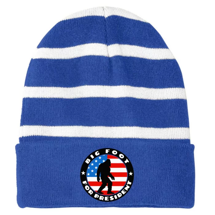 Big Foot For President Usa Flag Sasquatch Silhouette Striped Beanie with Solid Band