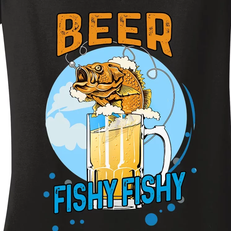 Beer Fishy Fishy Beer Fish Lover Funny Blue Sky Women's V-Neck T-Shirt