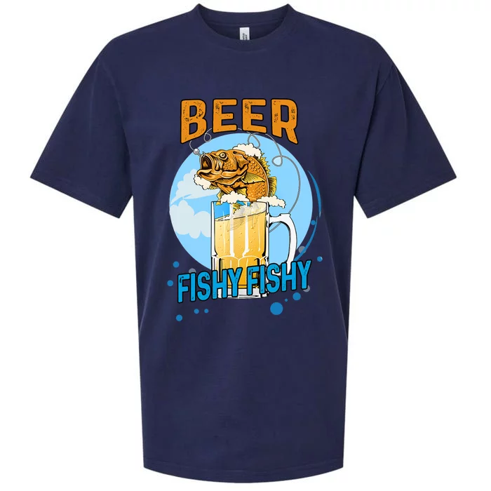 Beer Fishy Fishy Beer Fish Lover Funny Blue Sky Sueded Cloud Jersey T-Shirt