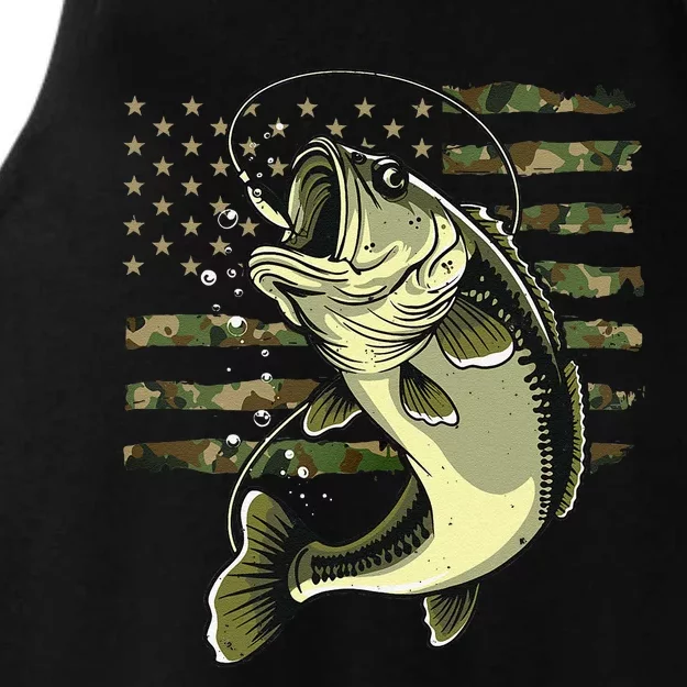 Bass Fish Fishing Usa American Flag Camouflage Fisherman Ladies Tri-Blend Wicking Tank