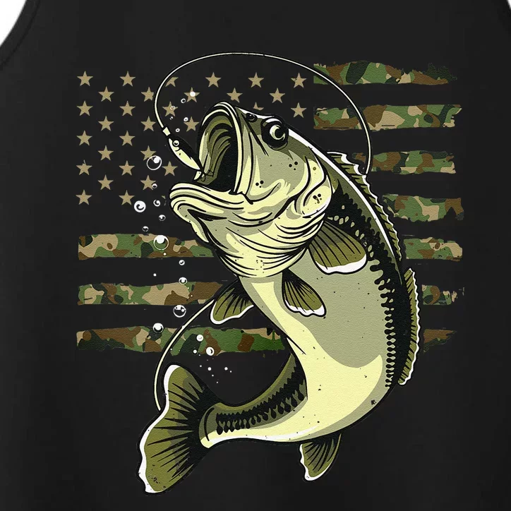 Bass Fish Fishing Usa American Flag Camouflage Fisherman Performance Tank