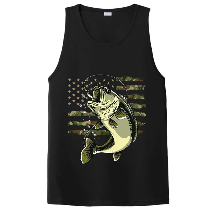 Bass Fish Fishing Usa American Flag Camouflage Fisherman Performance Tank