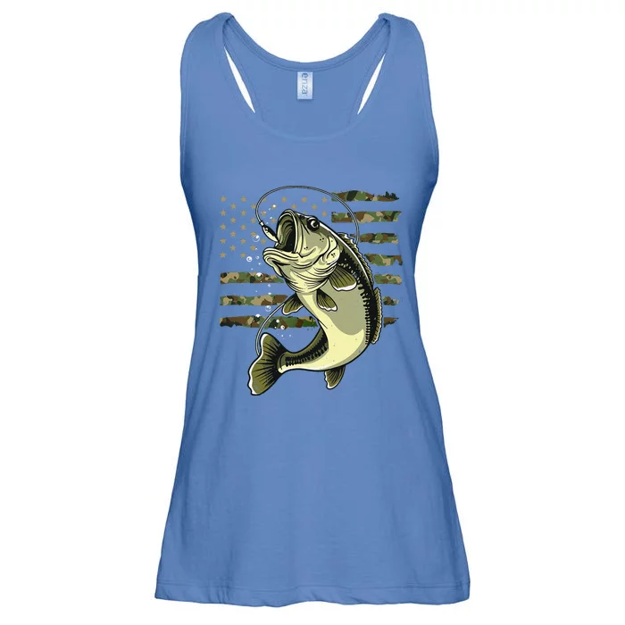 Bass Fish Fishing Usa American Flag Camouflage Fisherman Ladies Essential Flowy Tank