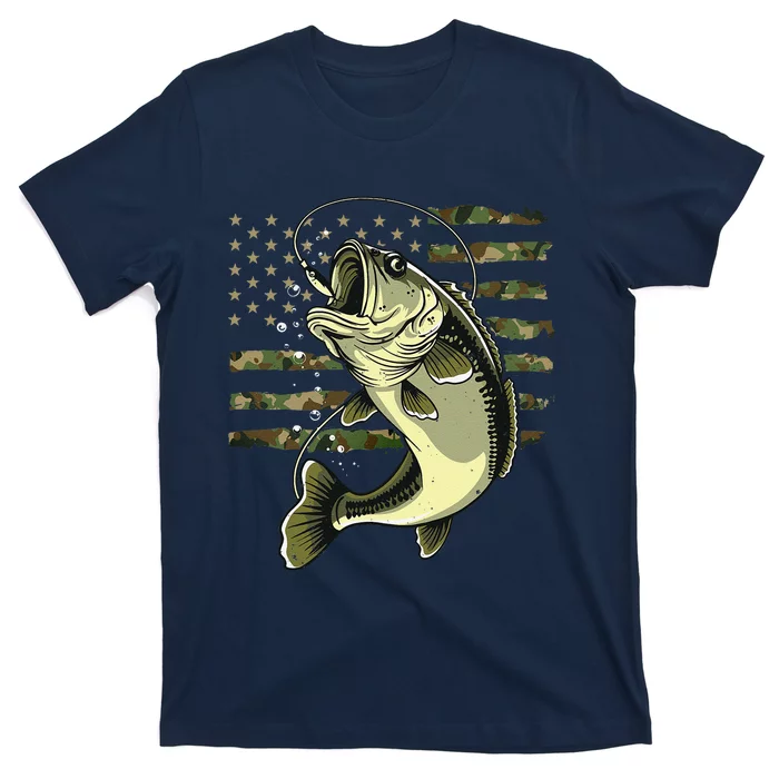 Bass Fish Fishing Usa American Flag Camouflage Fisherman T-Shirt