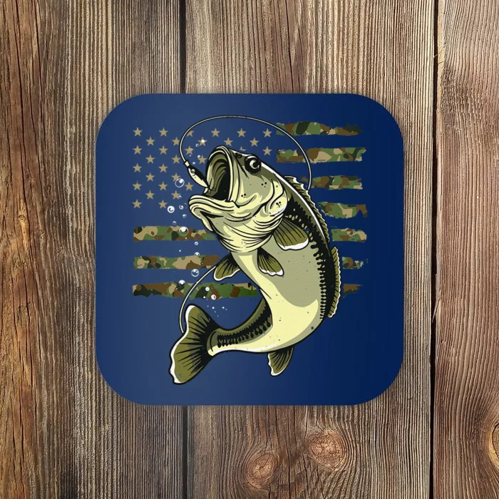 Bass Fish Fishing Usa American Flag Camouflage Fisherman Coaster