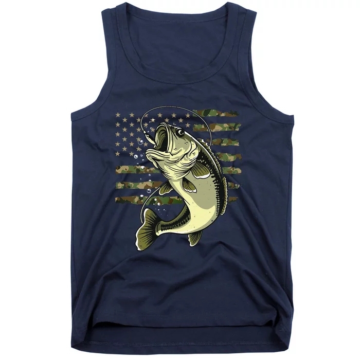 Bass Fish Fishing Usa American Flag Camouflage Fisherman Tank Top