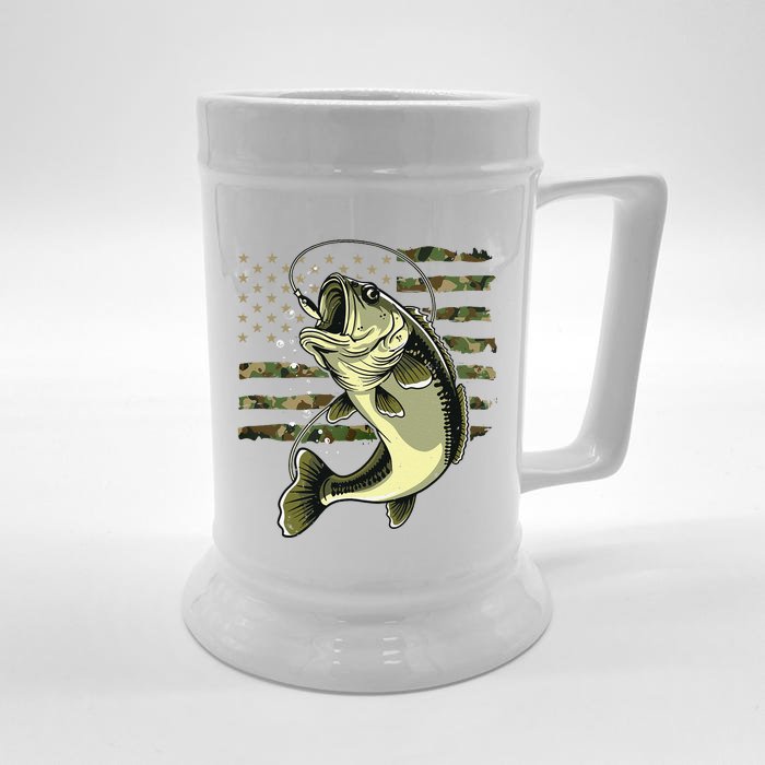 Bass Fish Fishing Usa American Flag Camouflage Fisherman Front & Back Beer Stein