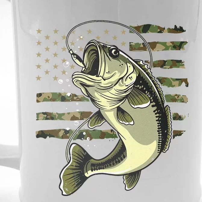 Bass Fish Fishing Usa American Flag Camouflage Fisherman Front & Back Beer Stein