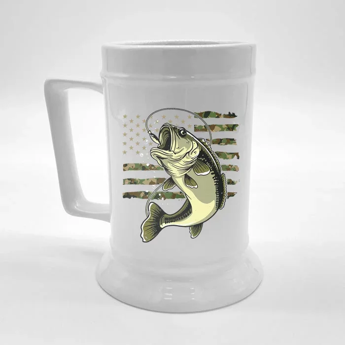 Bass Fish Fishing Usa American Flag Camouflage Fisherman Front & Back Beer Stein