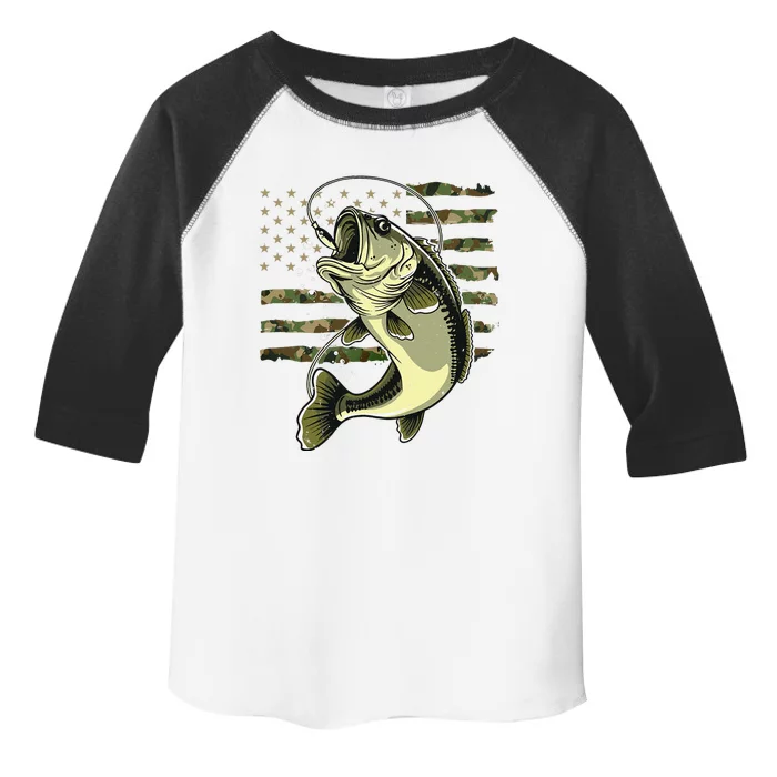 Bass Fish Fishing Usa American Flag Camouflage Fisherman Toddler Fine Jersey T-Shirt