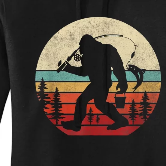 Bigfoot Fishing Funny Retro Sasquatch Fishermen Men Women's Pullover Hoodie