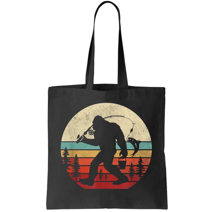 Bigfoot Fishing Funny Retro Sasquatch Fishermen Men Tote Bag