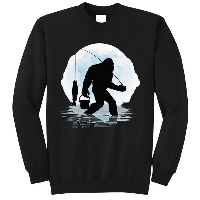 Bigfoot Fishing Funny Sasquatch And Fish Night Fishing Tall Sweatshirt