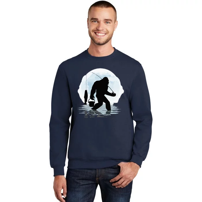 Bigfoot Fishing Funny Sasquatch And Fish Night Fishing Sweatshirt