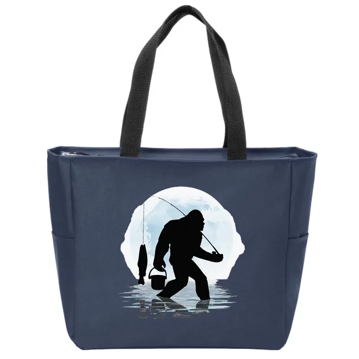 Bigfoot Fishing Funny Sasquatch And Fish Night Fishing Zip Tote Bag