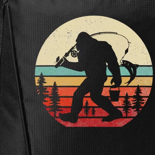 Bigfoot Fishing Funny Retro Sasquatch Dad City Backpack