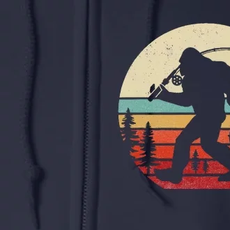 Bigfoot Fishing Funny Retro Sasquatch Dad Full Zip Hoodie