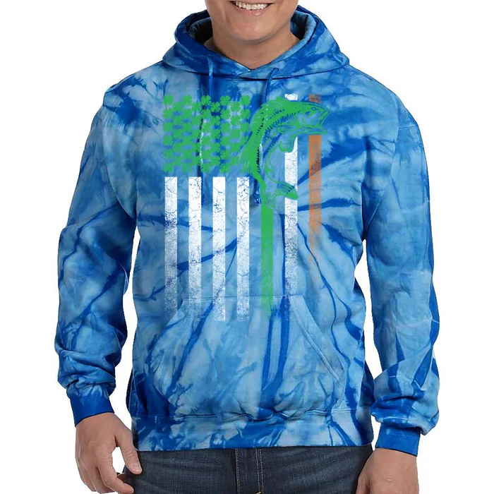 Bass Fish Fishing Gift St Patrick's Day Irish American Flag Funny Gift Tie Dye Hoodie