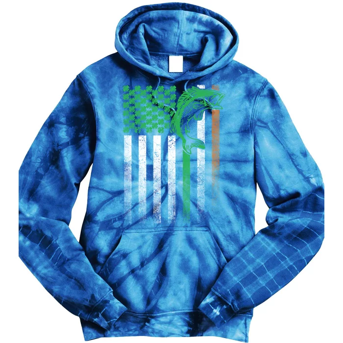 Bass Fish Fishing Gift St Patrick's Day Irish American Flag Funny Gift Tie Dye Hoodie