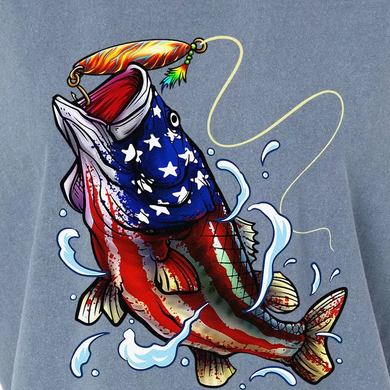 Bass Fishing Fish American Flag Dad Father Fourth Of July Garment-Dyed Women's Muscle Tee