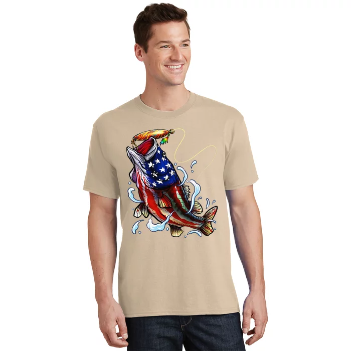 Bass Fishing American Flag 4th of July T-Shirt