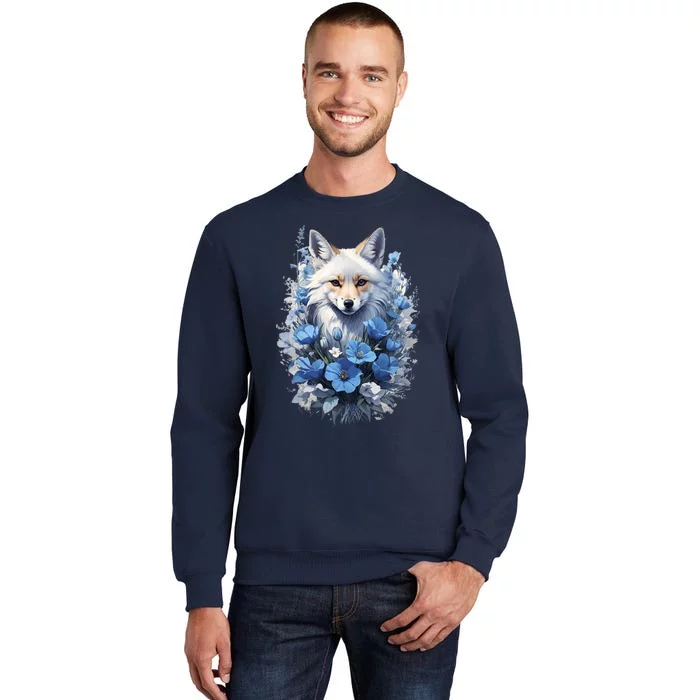 Blue Fox Flowers Tall Sweatshirt