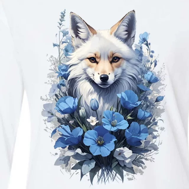 Blue Fox Flowers Womens Cotton Relaxed Long Sleeve T-Shirt