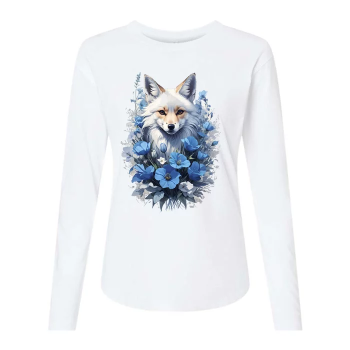 Blue Fox Flowers Womens Cotton Relaxed Long Sleeve T-Shirt