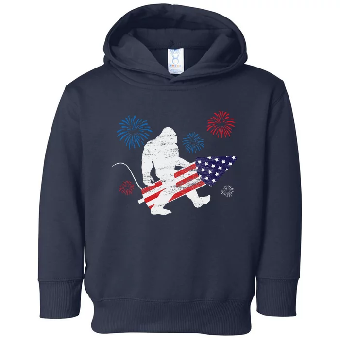 Bigfoot Fireworks Funny 4th Of July Sasquatch Patriotic Toddler Hoodie