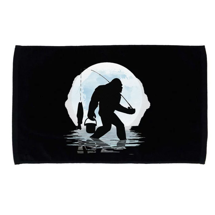 Bigfoot Fishing Funny Sasquatch And Fish Night Fishing Microfiber Hand Towel