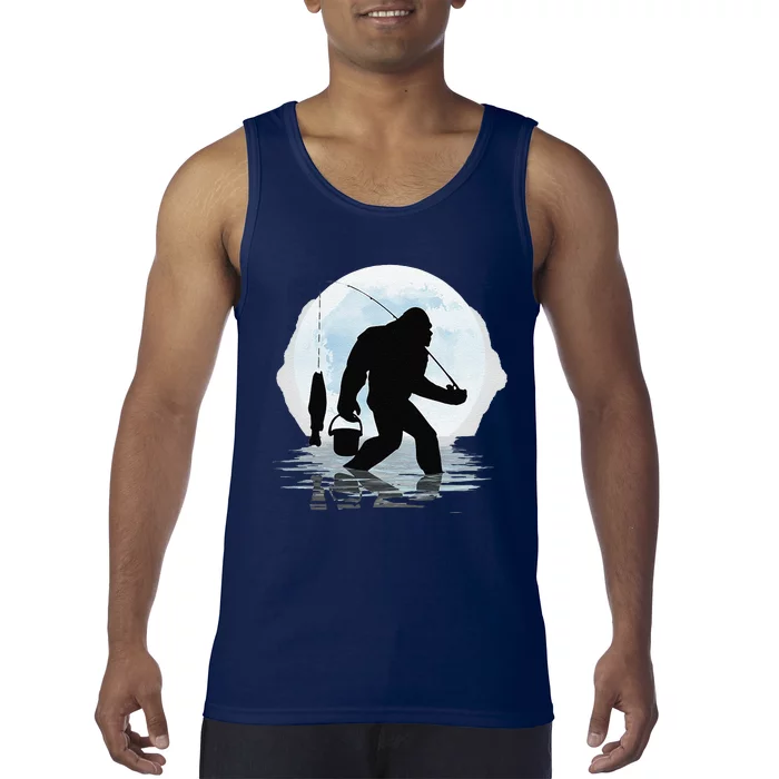 Bigfoot Fishing Funny Sasquatch And Fish Night Fishing Tank Top