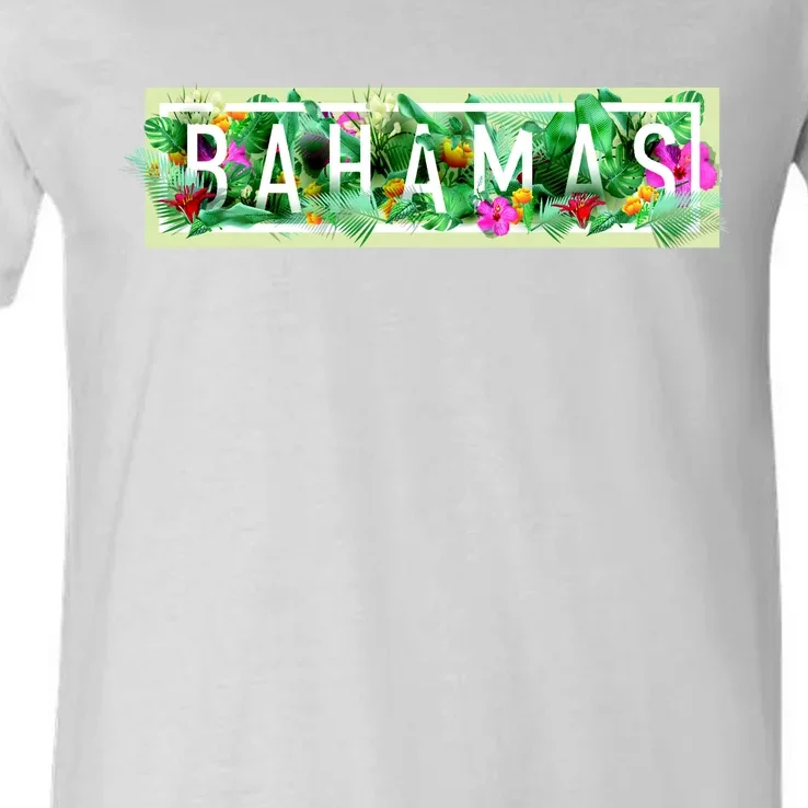 Bahamas Framed Floral Design V-Neck T-Shirt