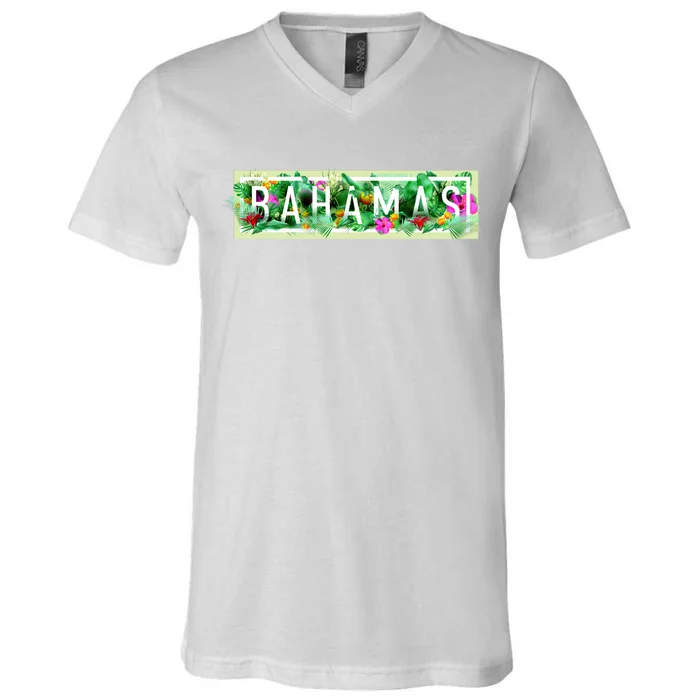 Bahamas Framed Floral Design V-Neck T-Shirt