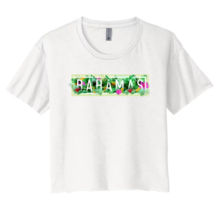 Bahamas Framed Floral Design Women's Crop Top Tee