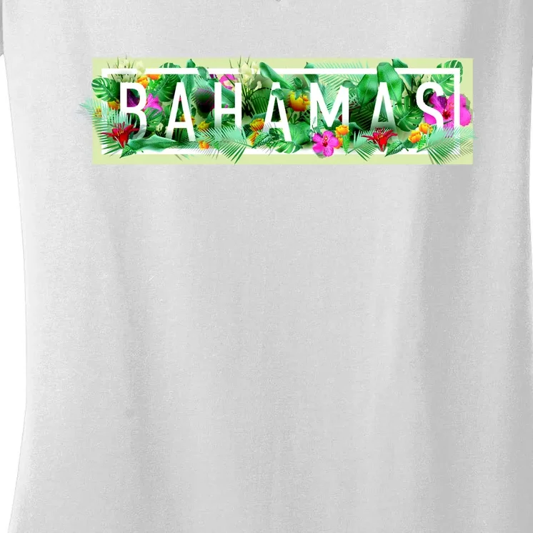 Bahamas Framed Floral Design Women's V-Neck T-Shirt