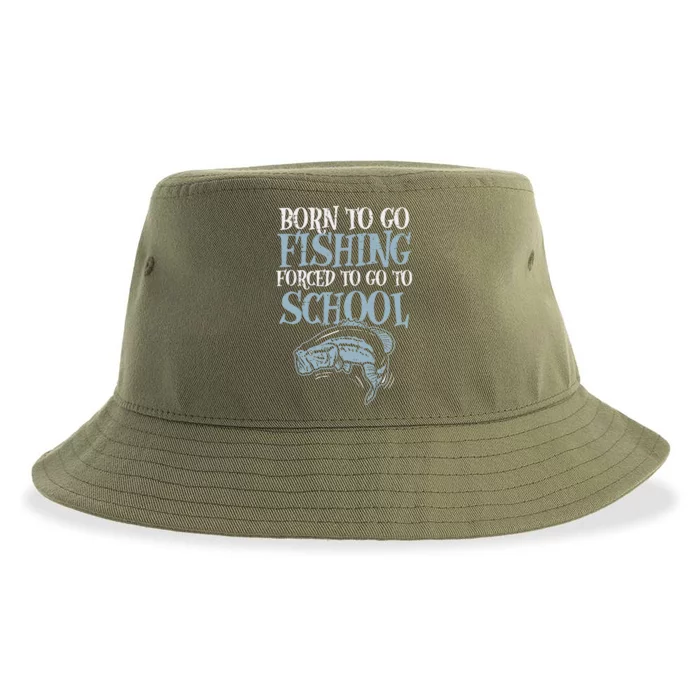 Born Fishing Forced To School Funny Bass Fish Fisherman ,Short Sleeve Sustainable Bucket Hat