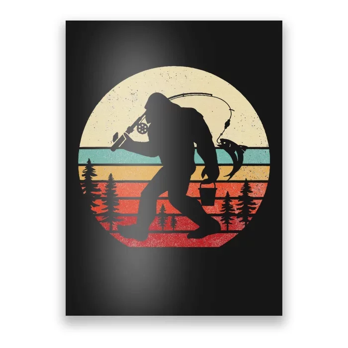 Bigfoot Fishing Funny Retro Sasquatch Dad Poster