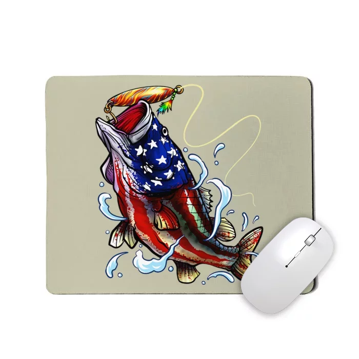 Bass Fishing Fish American Flag Dad Father Fourth Of July Mousepad